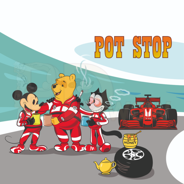 Felix, Mickey and Winnie at the pot stop