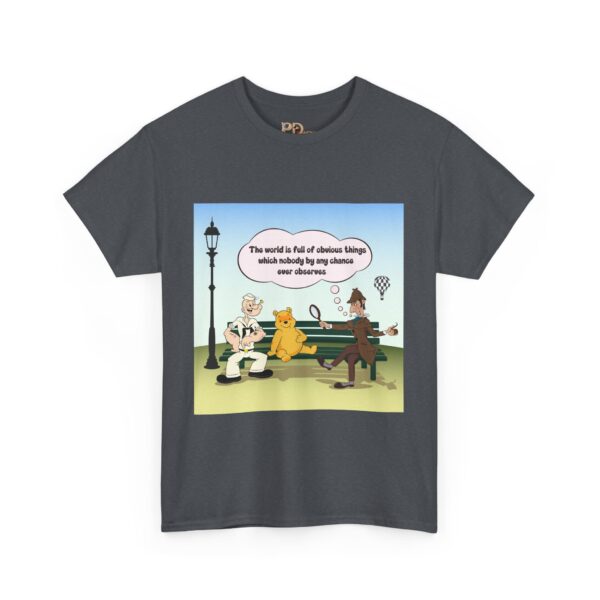 Sherlock, Winnie and Popeye sitting on a Bench T-Shirt - Image 13