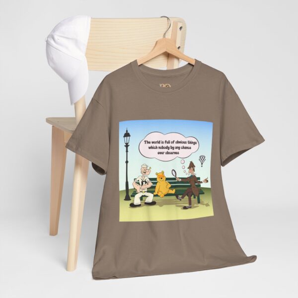 Sherlock, Winnie and Popeye sitting on a Bench T-Shirt - Image 8