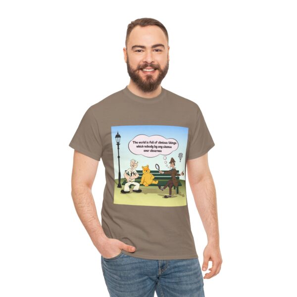 Sherlock, Winnie and Popeye sitting on a Bench T-Shirt - Image 9