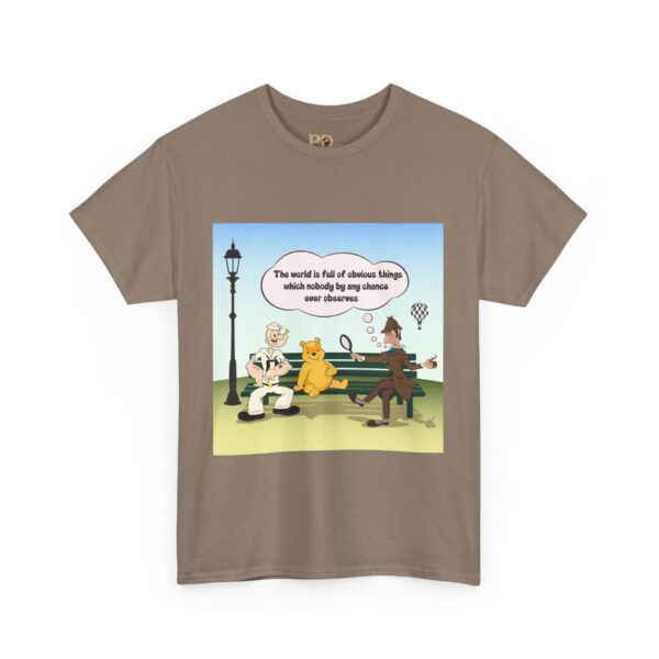 Sherlock, Winnie and Popeye sitting on a Bench T-Shirt - Image 7