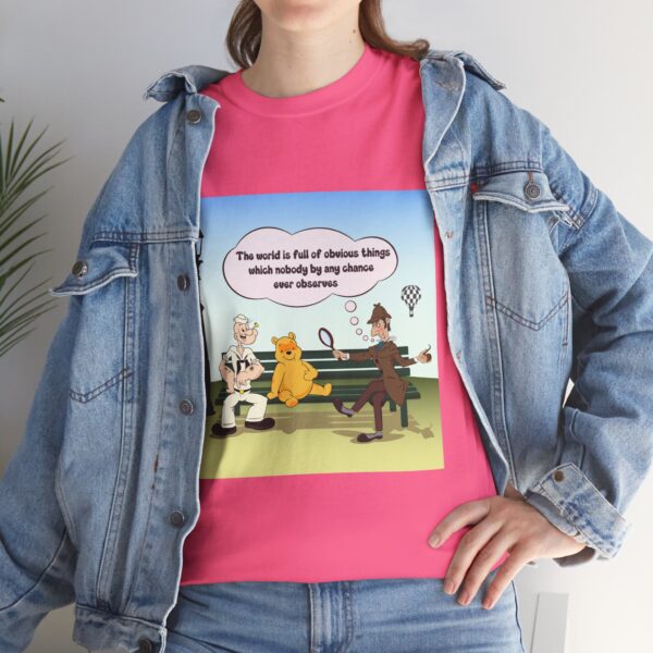 Sherlock, Winnie and Popeye sitting on a Bench T-Shirt - Image 21