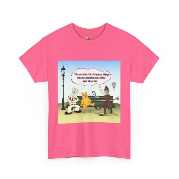 Sherlock, Winnie and Popeye sitting on a Bench T-Shirt - Image 19