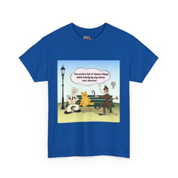 Sherlock, Winnie and Popeye sitting on a Bench T-Shirt - Image 16
