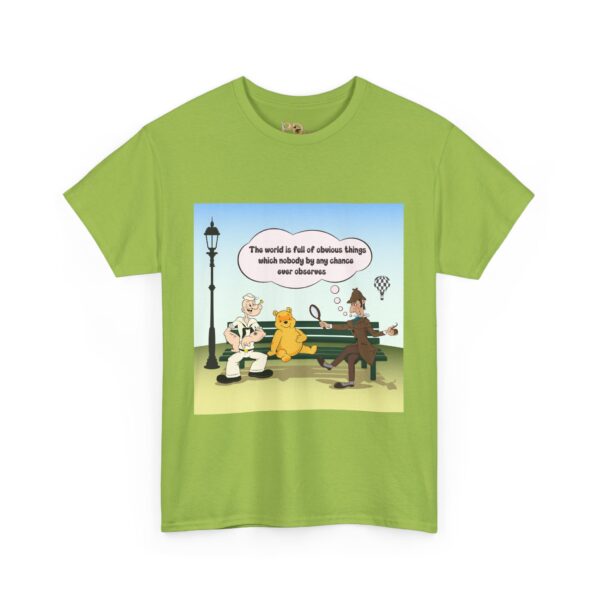Sherlock, Winnie and Popeye sitting on a Bench T-Shirt - Image 10