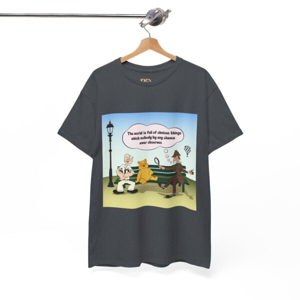 Sherlock, Winnie and Popeye sitting on a Bench T-Shirt - Image 14