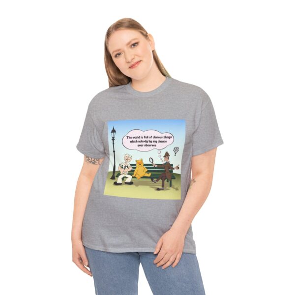 Sherlock, Winnie and Popeye sitting on a Bench T-Shirt - Image 6