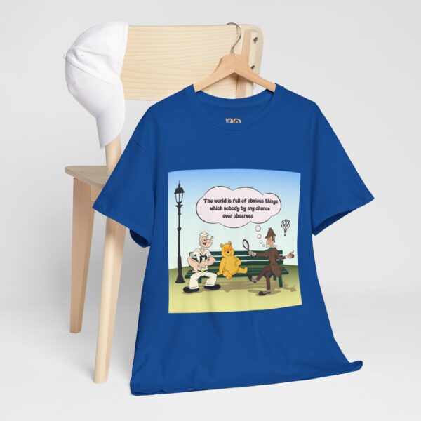 Sherlock, Winnie and Popeye sitting on a Bench T-Shirt - Image 17