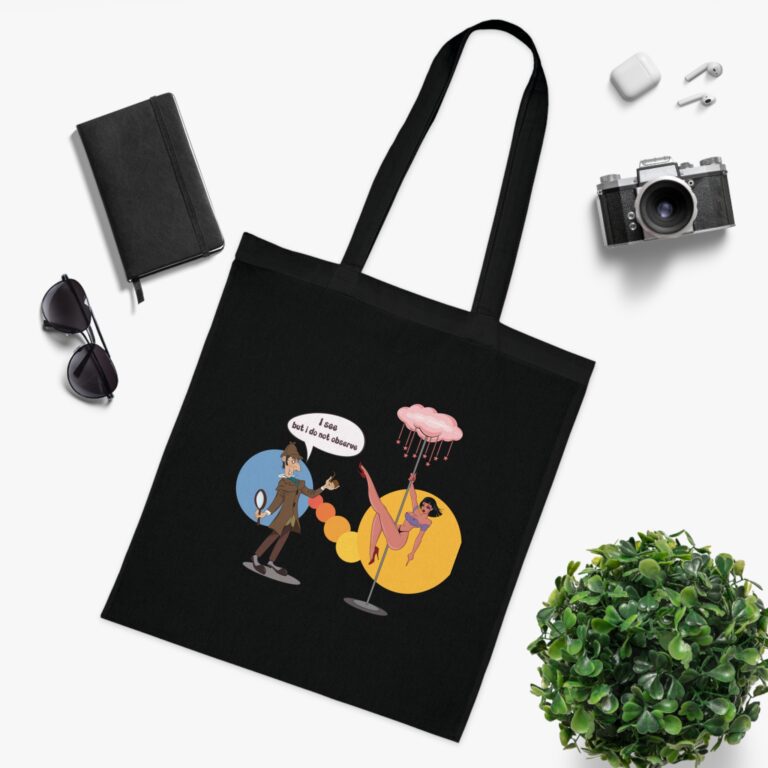 Awkward Thinker in Nightlife Scene Art Tote Bag with Satire