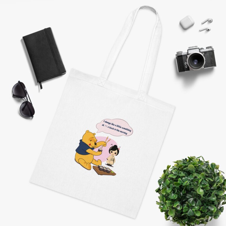 Playful Bear Enjoying Sushi Art Tote Bag with Japanese Vibes