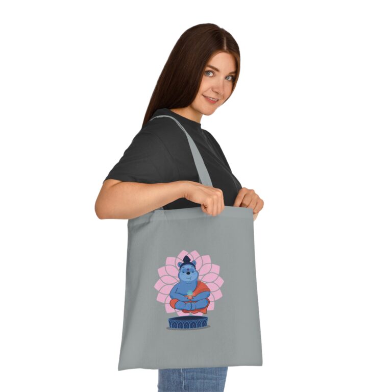 Peaceful Bear Meditation Art Tote Bag with Colorful Lotus