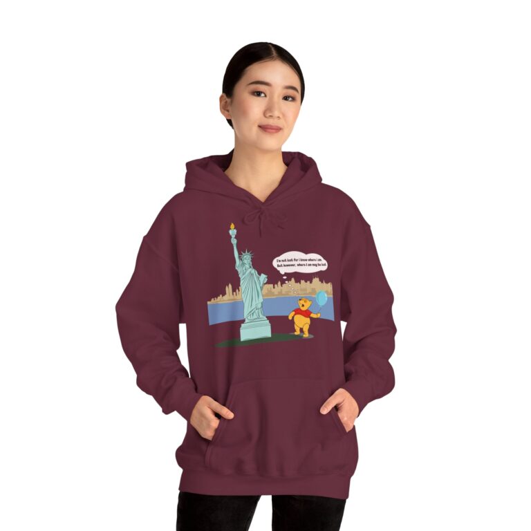 Thoughtful Bear at Liberty Monument Hoodie with Gentle Humor