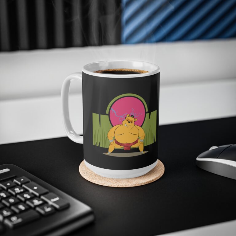 Confident Bear Sumo Art Coffee Mug with Playful Strength