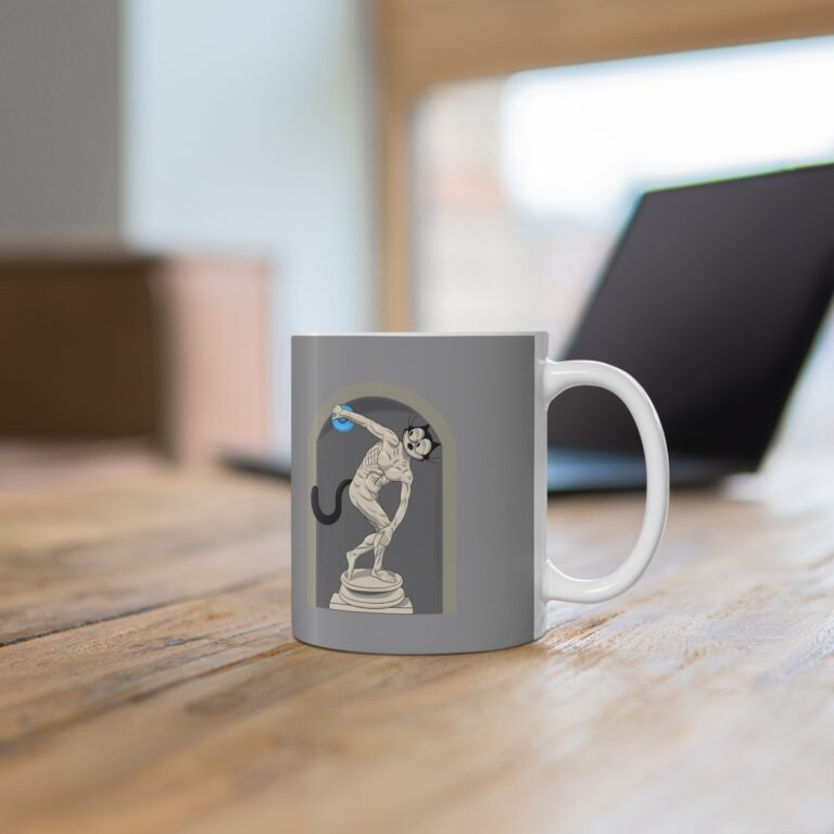Classical Athlete Cat Sculpture Pop Art Mug with Dynamic Motion