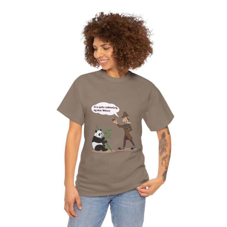 Thoughtful Figure & Panda Illustration T-Shirt