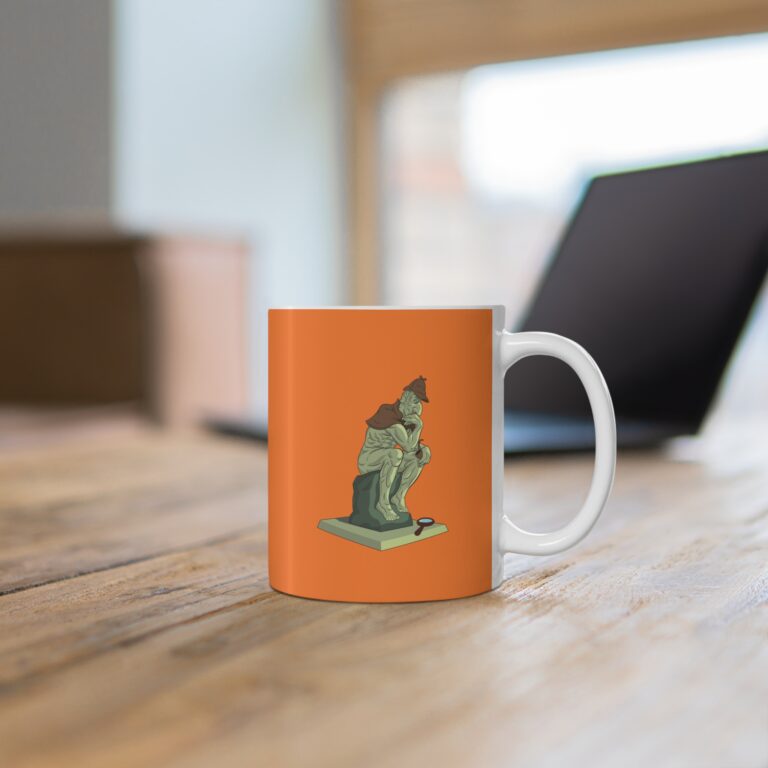 Contemplative Detective Figure Pop Art Mug with Sculptural Mood