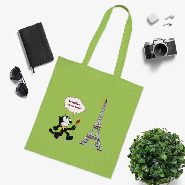 Romantic Cartoon Cat in Paris Art Tote Bag with Vintage Charm