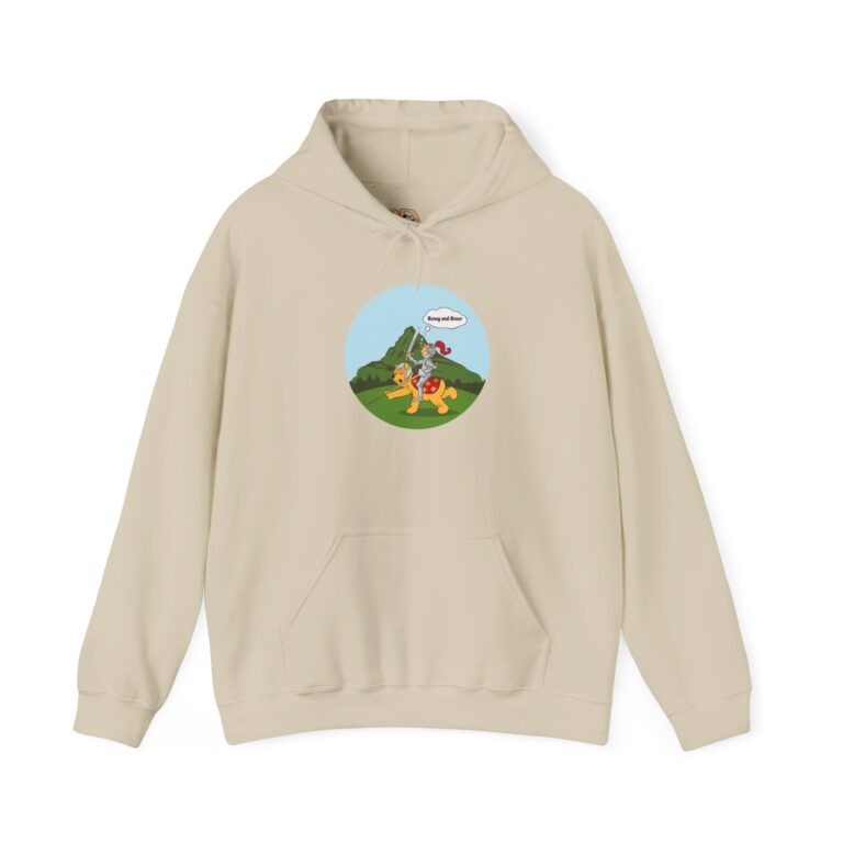 Whimsical Knight Riding a Gentle Bear Hoodie with Storybook Charm