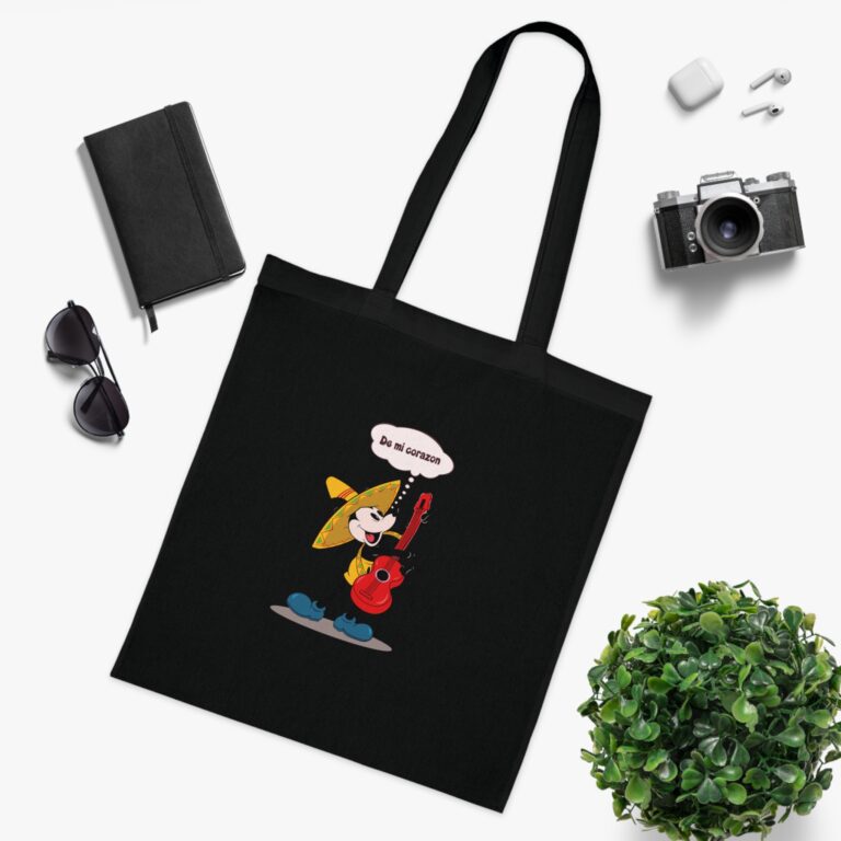 Festive Guitarist Character Art Tote Bag with Warm Sunset Style