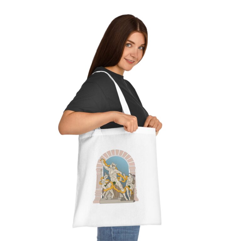 Mythic Cartoon Sculpture Remix Cotton Tote Bag with Satirical Drama