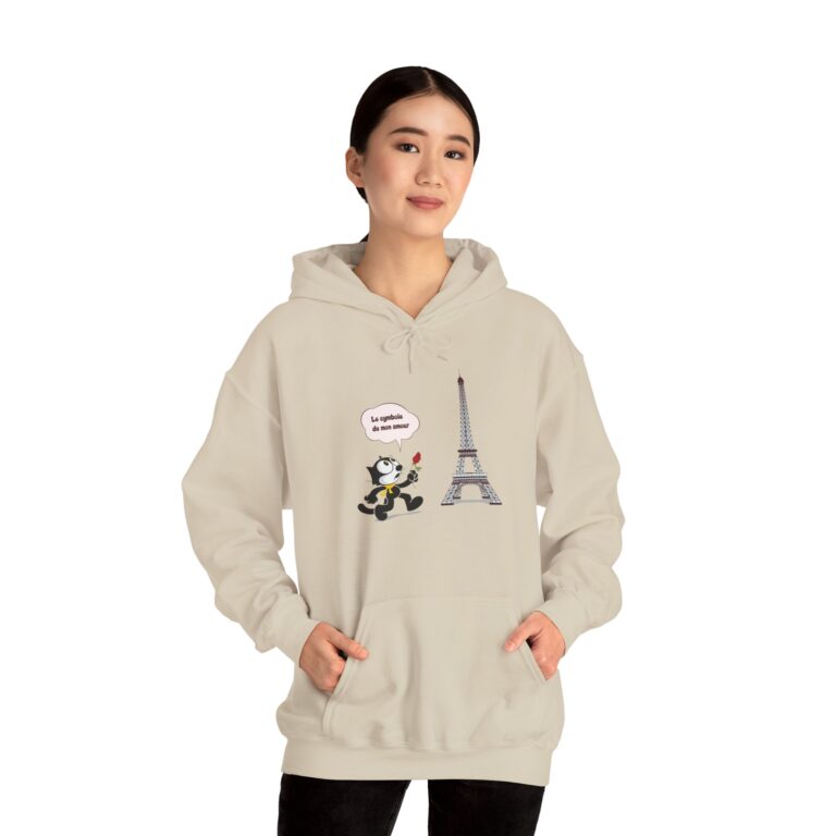 Romantic Cartoon Cat in Paris Hoodie with Vintage Love Aesthetic